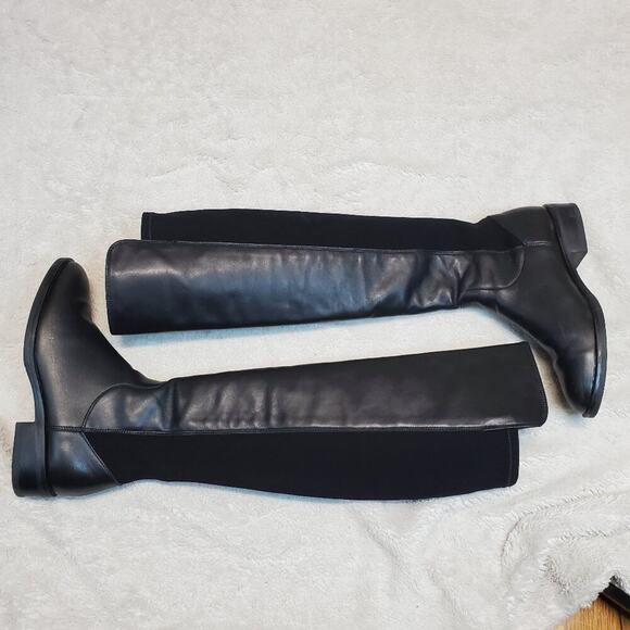 Clarks Pure Caddy Black Leather Cuir Noir Vixen Moto Tall Over the Knee Boot 6.5 - Picture 1 of 14